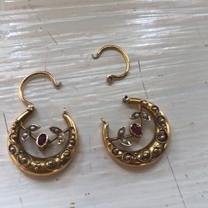 Antique 14k gold ruby diamond earrings
